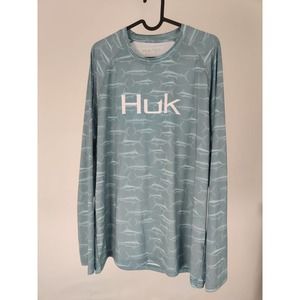 (V) HUK Performance Fishing PATTERN Long Sleeve Hoodie - Men’s LARGE